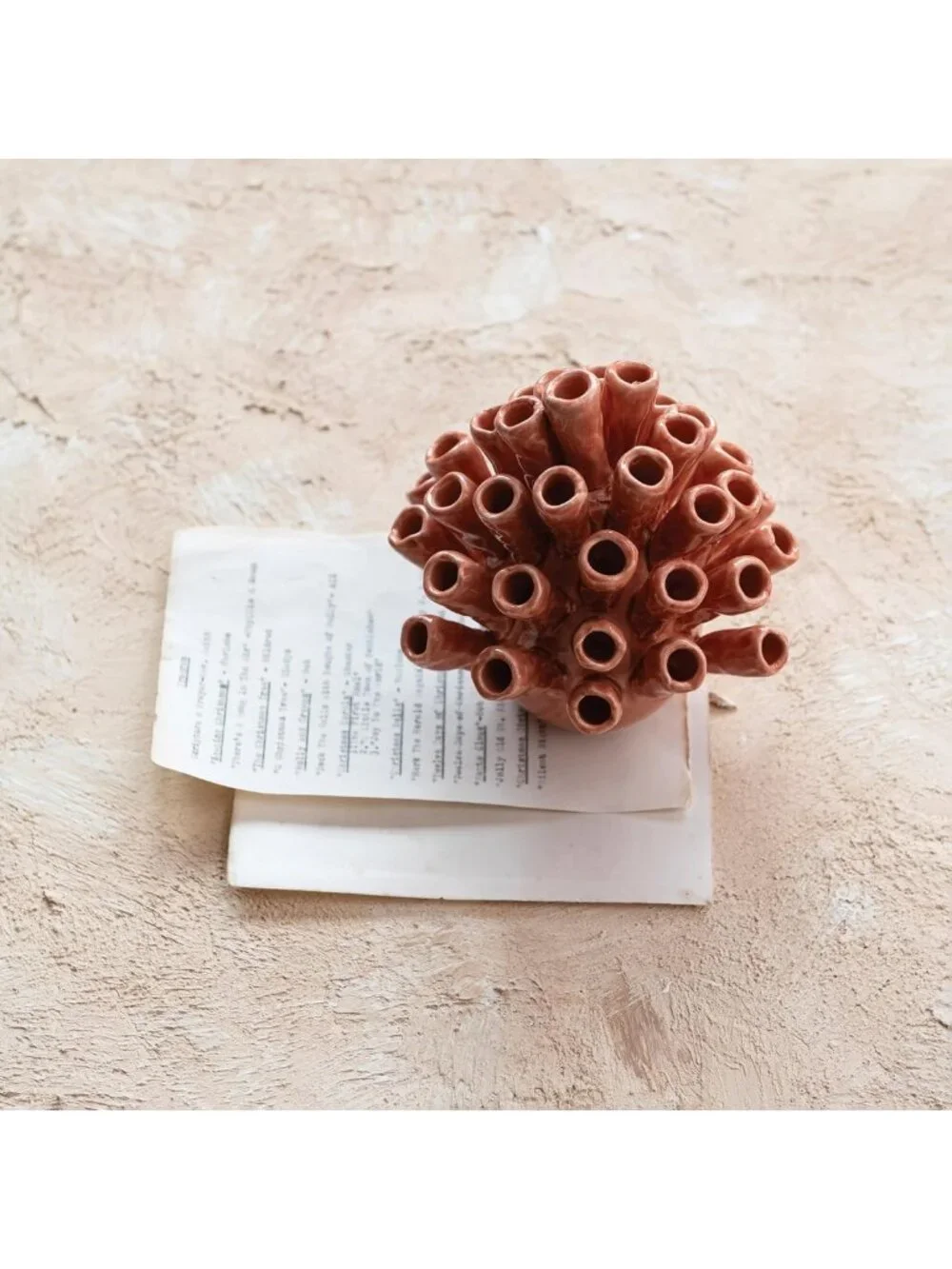 Coral Shaped Stoneware Vase with Crackle Glaze - Unique Home Decor Accent